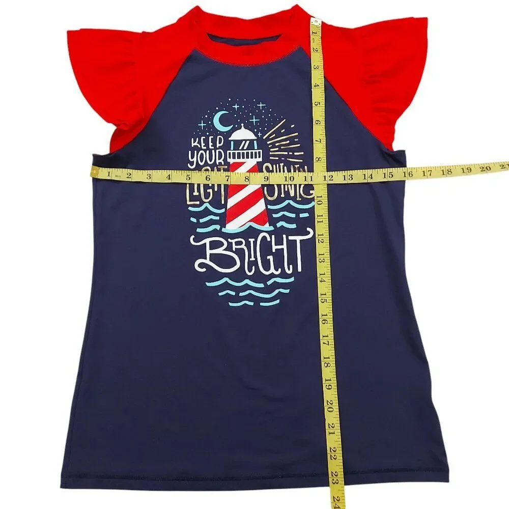 Cat and Jack Rushguard Girls XL 14/16 Navy Butterfly Sleeve Summer Outdoor
